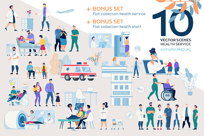 Health Service Scene Vectors banner care doctor element equipment first graphic health healthcare healthy hospital icon illness medical medicine professional services sign template vector