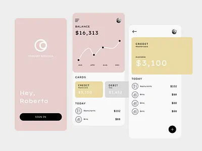 Bank app concept app bank concept creditcard pink ui