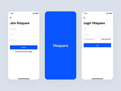 Fitsquare - Splash & Login Screens app blue blue login blue register blue splash clean design fitness form fresh input login mobile register sign in sign up splash