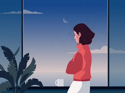 Evening with yourself apartament atmosphere blue charachter design character decoration design dressing fashion fashion art flat girl girl illustration illustration illustrator model portrait red vector woman