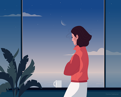 Evening with yourself apartament atmosphere blue charachter design character decoration design dressing fashion fashion art flat girl girl illustration illustration illustrator model portrait red vector woman