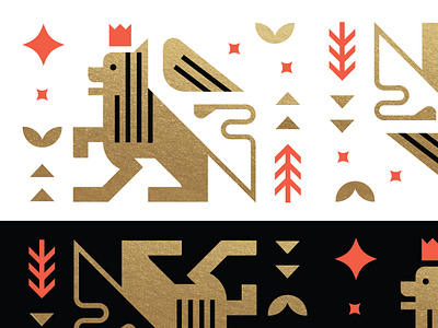 Winged Lion Illustration black flat geometric gold gold foil graphic design icon illustration illustrator king lion logo logos mark pattern red seal vector vintage