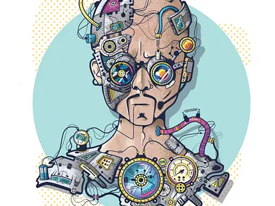 Ciber Criminal cartoon character design illustration machine robot steampunk vector