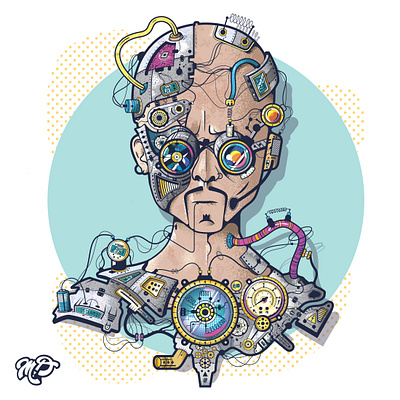 Ciber Criminal cartoon character design illustration machine robot steampunk vector