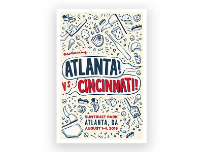 Braves vs. Reds Series Poster atlanta baseball blue braves cincinnati illustration major league baseball mlb red reds textures typography white