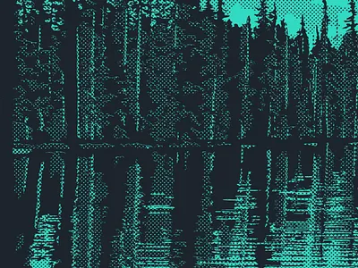 REFLECTION ON THE SHORELINE - Detail 2 detail duotone for forest green grit halftone illustration lake nature on outdoors park parks poster posters reflection shore shoreline trees