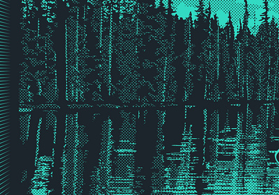 REFLECTION ON THE SHORELINE - Detail 2 detail duotone for forest green grit halftone illustration lake nature on outdoors park parks poster posters reflection shore shoreline trees