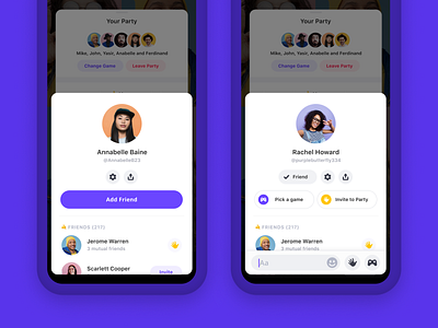 Profile page app bunch chat friend mobile modal popup product design profile video