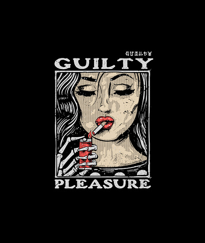 Guilty Pleasure art clasic death drawing funny graphic design grunge guilty hipster modern pleasure quirky retro smoke tshirt design woman