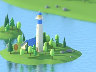 Lighthouse 3d c4d cinema 4d illustration lake light lighthouse logo modeling motion design render texture water