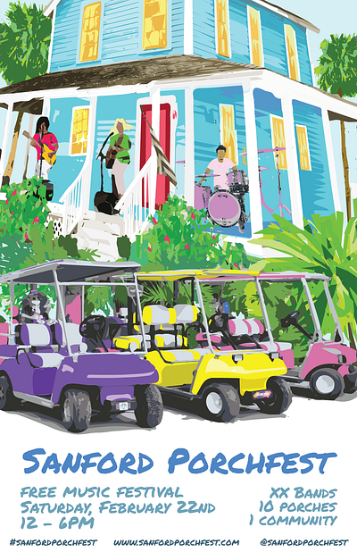 Sanford Porchfest Poster aesthetics art artist artwork artworkforsale color colorful design florida illustration orlando