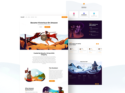 Updated Valiant Site amazon battle beast giant illustration illustrations landing page mountains orange spartan spear testimonials titan v warrior web design