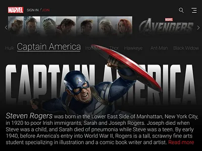 Marvel Web Ui Captan America art captainamerica design marvel ui uiux web ui