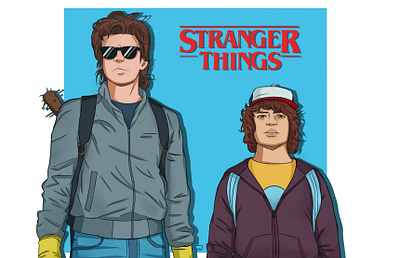 Steve & Dustin design digital illustration digital painting fanart graphic design illustration painttoolsai photoshop stranger things