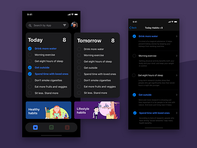 Habits tracker - Dark mode apple daily 100 dark mode dark theme dark ui dribbble habits habits tracker ios ios13 mobile sketch ui