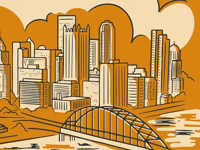 Pittsburgh Skyline Preview bridge building city city scape cityscape cloud illustration pittsburgh skyline tshirt
