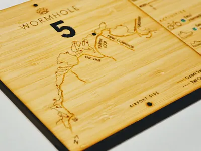 Carolina North Forest Wayfinding, Wormhole Trail lasercut mapping print signage wayfinding