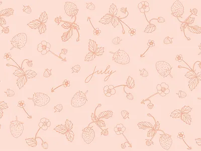 Monika Hibbs Desktop Series - July adobe design desktop desktop wallpaper digital flower illustration illustrator ipad pro july peach photoshop pink strawberries strawberry