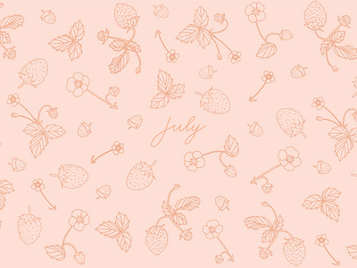 Monika Hibbs Desktop Series - July adobe design desktop desktop wallpaper digital flower illustration illustrator ipad pro july peach photoshop pink strawberries strawberry