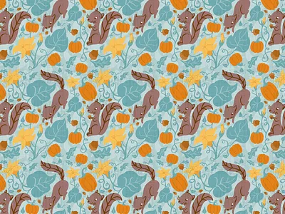 Fall Squirrely Pattern fabric design fall squirrels surface pattern design