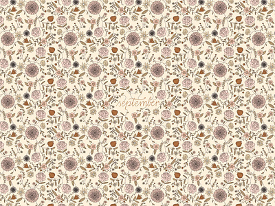 Monika Hibbs Desktop Series - September adobe autumn beige brown design desktop desktop wallpaper digital fall flower illustration illustrator ipad pro liberty liberty print photoshop pink print september vector