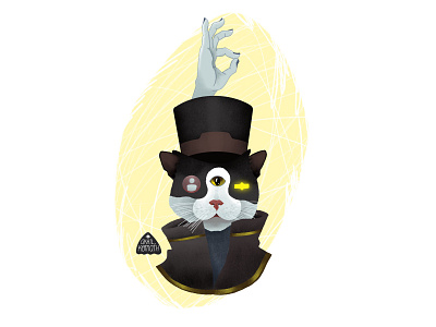 Wise Cat Mr Grimalkin animal art artist cat digital art digital painting eye feline hat human illustration neon old fashioned procreate retro techno top hat top4shots whiskers wise