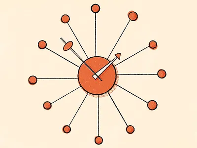 Ball Clock ball cartoon clock comic design furniture illustration ink mid century modern modernist orange pens retro retrosupply vintage