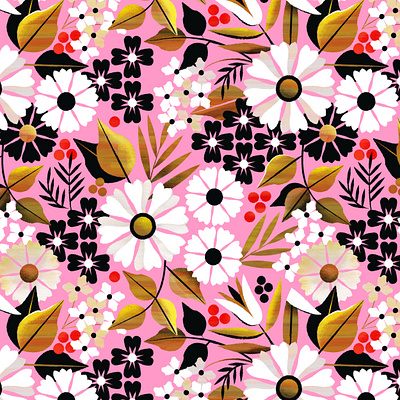 Sweet September autumn berry fall flora floral flower pattern summer texture vector