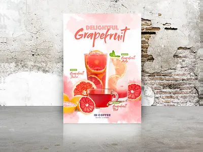 ID: COFFEE Poster ade branding cafe design grapefruit illustration juice logo menu package pink poster tea typography ui