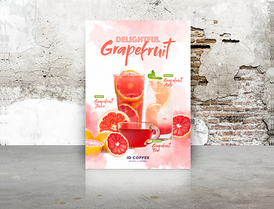 ID: COFFEE Poster ade branding cafe design grapefruit illustration juice logo menu package pink poster tea typography ui