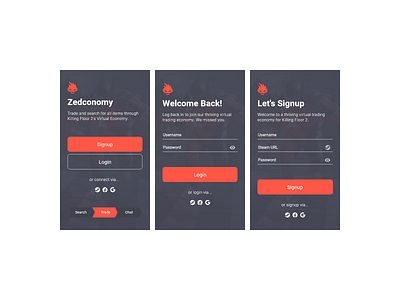 Zedconomy Redesign (2014 --> 2019). adobexd firebug killing floor 2 login material mobile ui mobileapp sign in signup steam