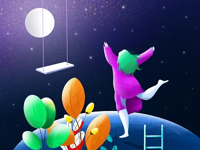 Dream dream galaxy girl moon night plant sky star swing