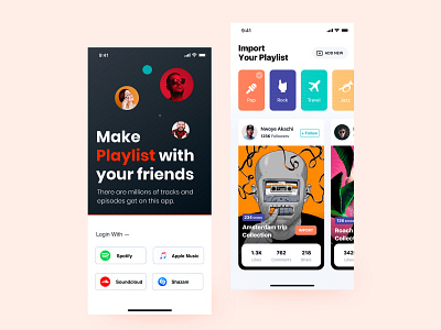 🎵🎻MUSIC APP🥁🎭🎧 app appdesign concept design design home home page illustraion import importmusic login login design minimal mobile music music app rockmusic ui uitrends userinterface ux