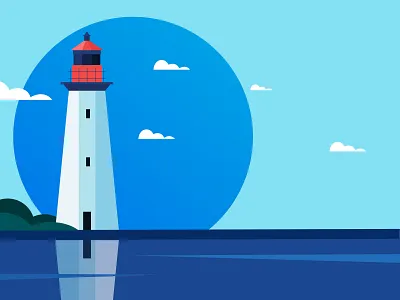 light house app blue cloud color design illustration landscape lighthouse minimal red vector