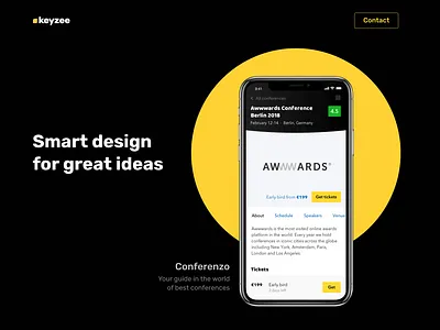 Keyzee Design agency black dark design landing minimal minimalism minimalist mobile mobileapp ui uiux website website builder yellow