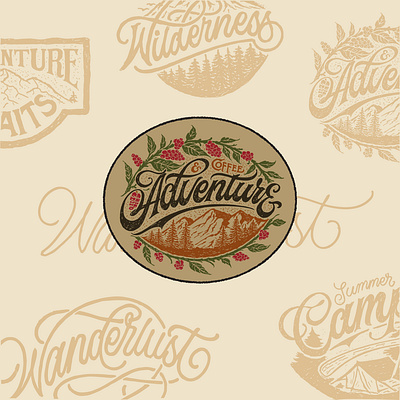 COFFEE & ADVENTURE adventure logo branding company brand logo company branding company logo design font hand lettering handmade illustration labels logo typeface typography vector vintage badges vintage font vintage label vintage logo