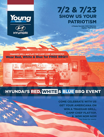 Young Hyundai_Free BBQ_Flyer arrestsattention coolcolor layers unafraid