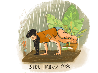 Side crow pose character design drawing editorial illustration meditation pose