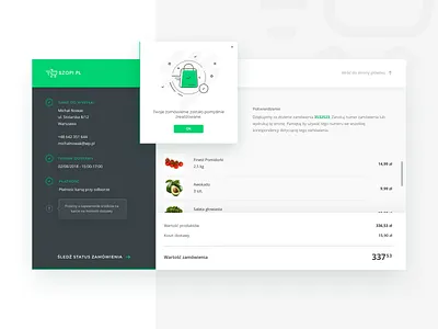 Order Confirmation app confirmation delivery design details ecommerce flat food green icon illustration interface order payment popup sketch ui ux vector web