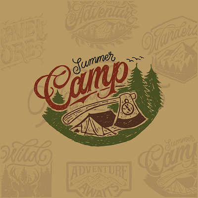 SUMMER CAMP badges branding company brand logo company branding company logo design font font design hand lettering handmade illustration labels logo summer camp typeface typography vector vintage badge