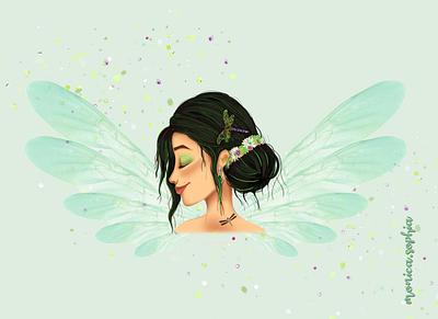 Dragonfly Fairy dragonfly fairy fairytale girl green illustration mint painting tattoo tattoo art vector wings