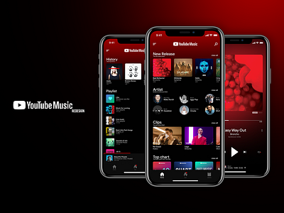 YouTube Music Redesign aplication app app design card clean design flatdesign inspiration inspirations interaction iphone mobile mobile app music player redesign redesign concept ui userinterface ux youtube