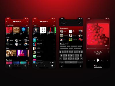 YouTube Music Redesign aplication app app design appdesign card clean flatdesign inspiration interaction interface iphone mobile mobile app music player redesign ui userinterface ux youtube