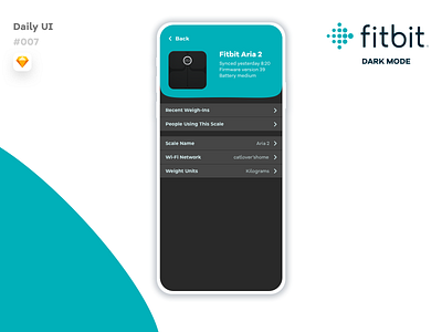 Settings - Daily UI 007 dailyui dailyuichallenge dark mode fitbit mobile app redesign settings settings ui sketch ui