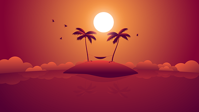 Coconut man sleeping birds clouds design hammock illustraion illustrator ocean palm palms paradise summer sunset vector