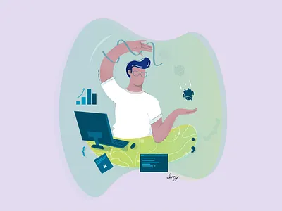 programmer friend amazing android character design developer flat design friend illustration illustrator iran programmer vector