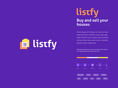 Listfy abstract branding buyer clever flat home house icon logo minimal modern real estate seller technology