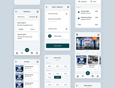 Reyo App UX/UI design android app app ui blue booking branding car car service clean ui daily ui ios iphone main page mobile mobile design notification service ui uiux ux