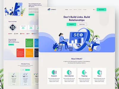 Consult SEO Landing Page advertising agency agency website business business landing page clean corporate creative digital agency illustration inspiration landing page seo agency startup typogaphy ui ux website
