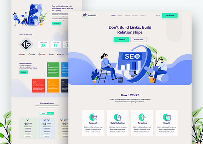 Consult SEO Landing Page advertising agency agency website business business landing page clean corporate creative digital agency illustration inspiration landing page seo agency startup typogaphy ui ux website